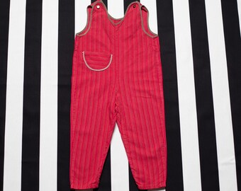 Peto vintage para bebé, de algodón ligero con rayas rojas, estilo bohemio, ideal para el verano. Ropa deportiva para bebé, sostenible. Talla aproximada: 12-24 meses.