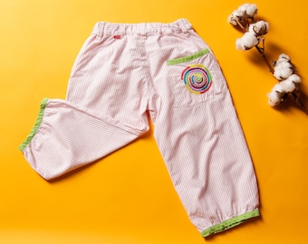 Striped Kids Pants vintage 90's cotton pants vintage kids clothes summer pants jean trousers stretchy high waist pants kids size 128 7 years