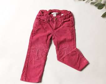 Vintage Kids Pants pink corduroy trousers kids wear baby clothing dark pink cord pants casual pants 90s kids clothing size 98 2-3 year old