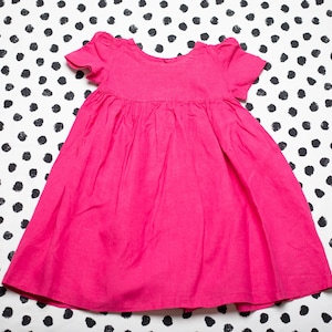 Vintage Girl Dress 00&#39;s pink linen sundress summer short sleeve fit and flare pure linen dress girl vintage preloved clothing age 8 years