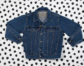 90s Kids Denim Jacket Age 9 -  10 Vintage Big Boys Jean Jacket Blue Dark Wash Unisex Kids Jacket 1980s Children Clothes Kids Gift