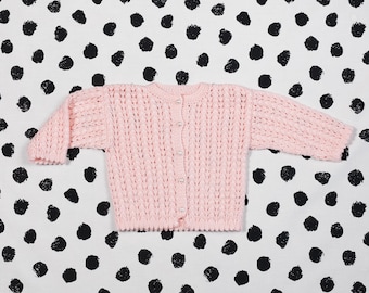 Vintage Babies Pink Cardigan Age 0 - 3 months Hand Knit 70s Cardigan Vintage Kidswear Cozy Pointelle Cardigan Baby Clothes Newborn Clothing