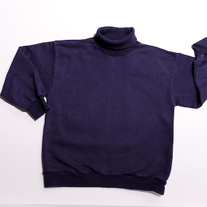 Vintage Kinderkleidung ab 11 Jahre Sweatshirt 70er Jahre Rollkragen Pullover langarm Kinderkleidung marine blau basic Sweatshirt Pullover Gr 152