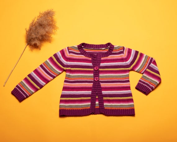 Kids Striped Cardigan vintage cotton blend knitte… - image 1