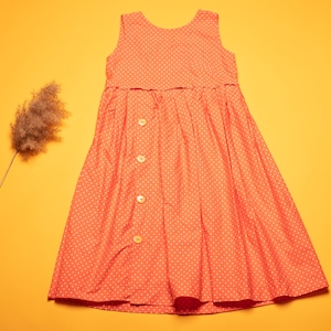 Jurk met stippen vintage meisjes zomerjurk oranje en witte kleine stippen print mouwloze fit & flare-jurk Empire-taillejurk leeftijd 11 jaar