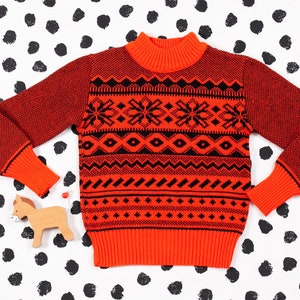 70s Kids Clothing . Age 4 - 5 Years Vintage Children Clothing Child Knit Cardigan Geometric Print Turtleneck Mock Neck Retro Sweater
