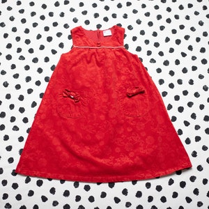 Vintage Girl Dress red velvet summer dress flower pattern sleeveless dress kids vintage wear clothes size 128 age 7 - 8 years