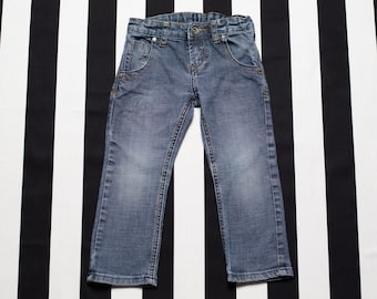 Vintage Kids Jeans vintage 90's dark wash blue straight leg kids jeans patches denim pants thick cotton non stretch size 98 age 3 years