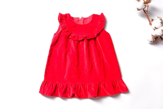 Vintage Baby Dress christmas velvet red dress bab… - image 1