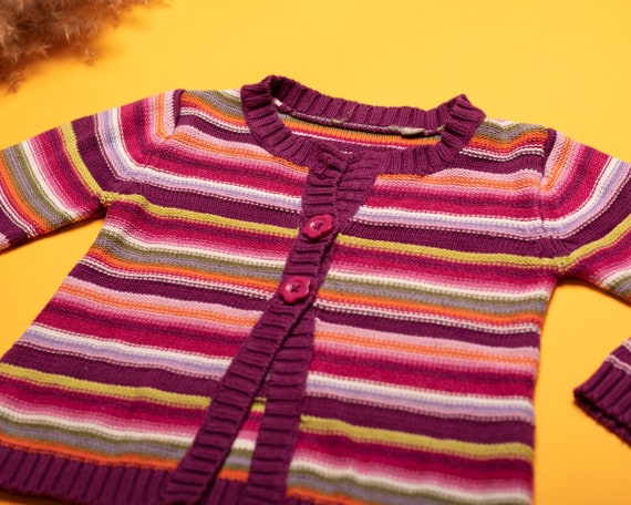 Kids Striped Cardigan vintage cotton blend knitte… - image 2
