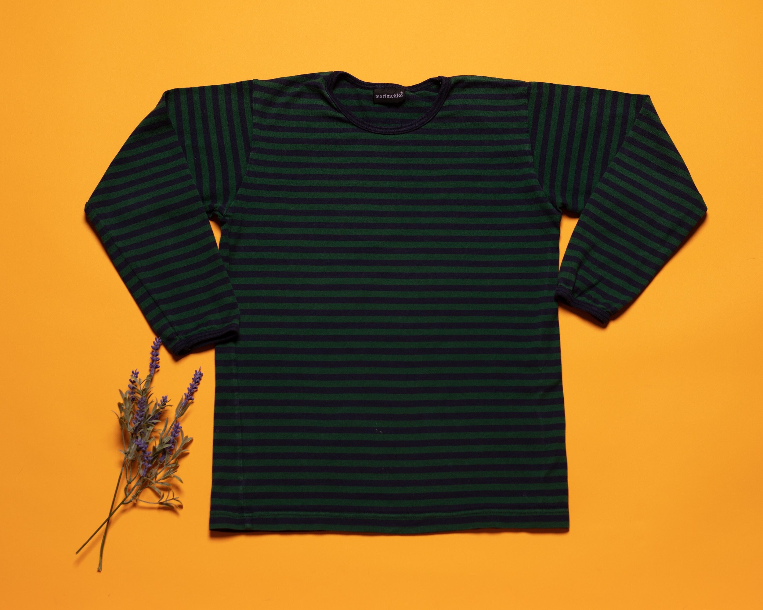 MARIMEKKO キッズTシャツ ヴィンテージストライプ グリーンブルー 