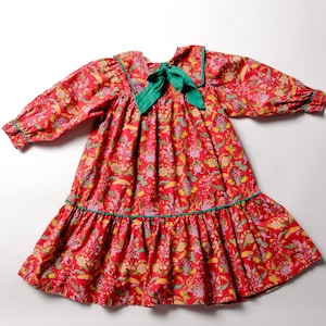 Vintage Floral Dress red girl flower print dress long sleeve cotton dress kids wear flower print prairie summer dress vintage kids clothes