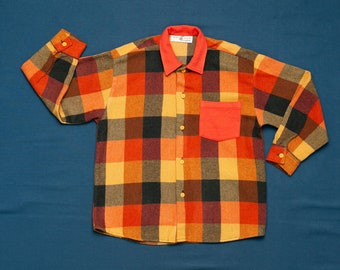 Vintage Boys Plaid Shirt . Age 7 - 8 Orange Checked Kids Shirt 90s Long Sleeve Shirt Big Boys Clothing Vintage Kids Clothes Soft Shirt