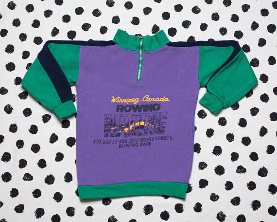 Vintage Kids Sweatshirt 80s graphic print quarter zip jumper kids wear children clothes jumper unisex toddler sports pullover 8 years