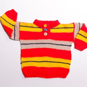 Kids Knitted Sweater 80s hand knit striped pullover soft acrylic knit jumper kids clothing kids clothes handmade jumper age 9 years size 140