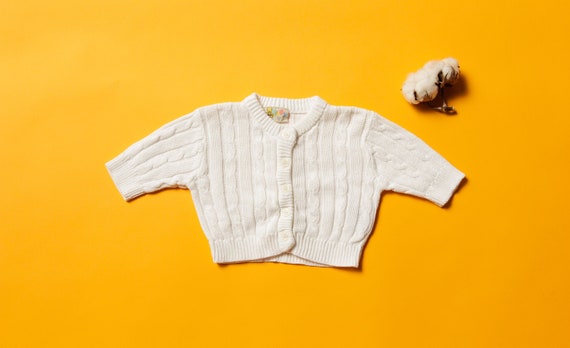 Vintage Newborn Cardigan white cable knit sweater baby clothes brided knit jumper long sleeve sweater newborn clothes vintage baby size 56