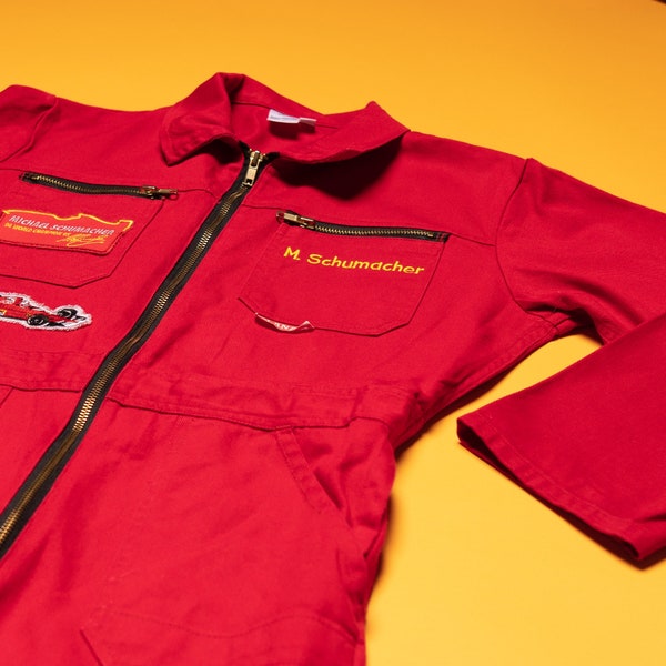 vintage Red Coveralls Kids vêtements rouge M Schumacher style coton combinaison racing F1 mécanicien enfants combinaison taille 158 164