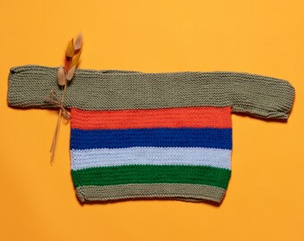 Baby Striped Jumper vintage oversize striped hand knitted acrylic soft pullover boat neck sweater rainbow T pattern size age 18-24 months