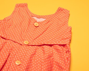 Robe Soleil Fille Rare Editions Taille 14 - Imprimé à Pois Pêche/orange Doublée - Occasion Très Bon état