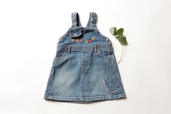 Vintage Baby Girl Clothes Size 86 Jean Dress Denim Apron Dress Baby Clothes Baby Girl Dress Embroidered Jean Dress Overall Dress 90s Kids