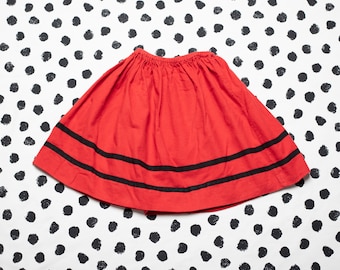 Vintage Kids Wear red cotton flannel sun skirt stretchy waist casual girl skirt kids clothing sustainable vintage wear age 6 - 7 years