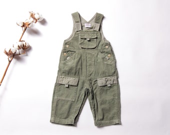 Vintage Toddler Overalls green corduroy overalls cotton pants with straps kids wear children clothes medium cargo dungarees age 6 - 9 months