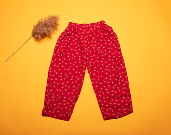 vintage Kids Pants vintage 90's red flower pattern viscose summer pants stretch taille kids pants taille 128 age 8 ans