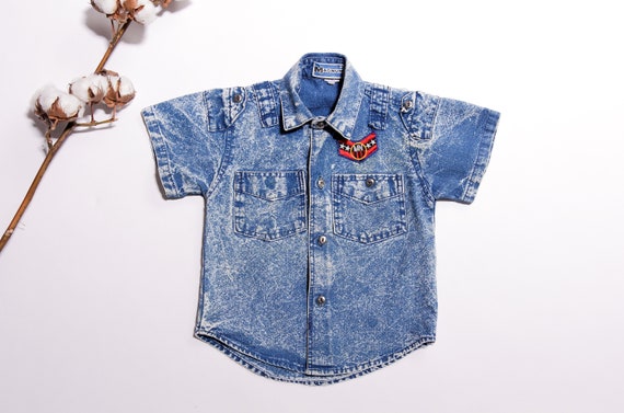 Vintage Kids Shirt 90s acid wash denim shirt boy … - image 1