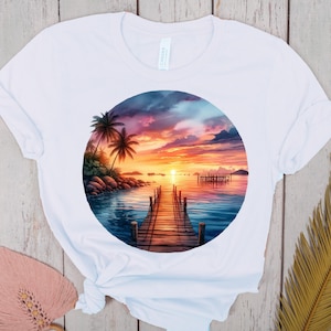 Beach Sunset Png, Sublimation Design, Summer Png, Palm Trees Png, Tropical Flowers Png, Trendy Png, T-Shirt Design, Instant Download Png
