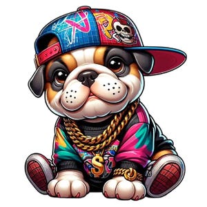 Hip Hop Bulldog Cute Dog Sublimation| 300 DPI PNG Digital Download for Projects & Crafts, T shirt template, Mug Design, Stickers PNG file