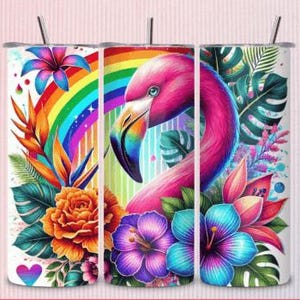 Pink Flamingo Tumbler Wrap 20 oz Skinny Tumbler Sublimation Design Summer Tumbler Png Rainbow Tumbler Design Seamless Digital Download