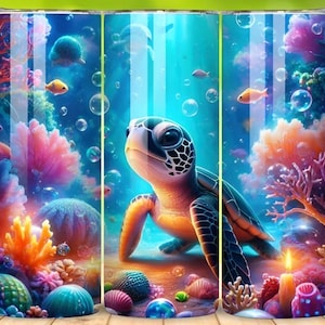 Turtle tumbler wrap, Sublimation design templates, straight, tapered png Digital download. 20oz tumbler wrap florals , beach , ocean