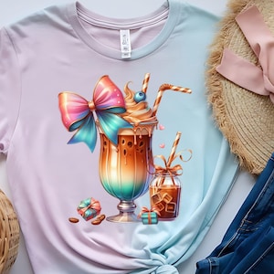 Iced Coffee Club Sweatshirt & Sleeve Watercolor PNG Design | Trendy Mom Coffee Lover Coquette Bow PNG, JPG  Sublimation, Digital Download