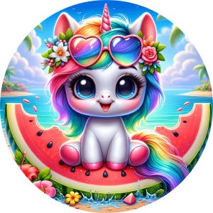 Paquete de posavasos de unicornio playero, posavasos redondos de verano por sublimación, lindos posavasos de unicornio para coche, diseños tropicales PNG para manualidades - Descarga digital