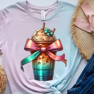 Iced Coffee Club Sweatshirt & Sleeve Watercolor PNG Design | Trendy Mom Coffee Lover Coquette Bow PNG, JPG  Sublimation, Digital Download