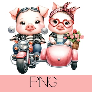 Valentine~s day Biker Pig Png, Valentine&#39;s Day Watercolor Pig,Sublimation Designs Downloads,