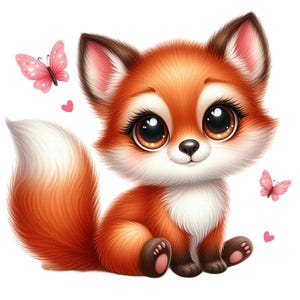 Lindo zorro kawaii - PNG de alta resolución, adorable zorro digital, fondo transparente, descarga instantánea para scrapbooking y manualidades
