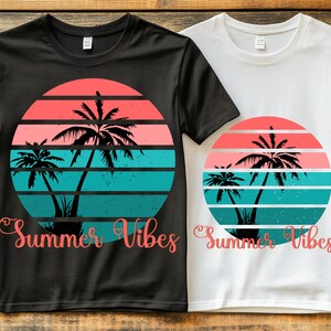 Summer Vibes Sunset T-Shirt PNG - Beach Palm Tree Sublimation Design