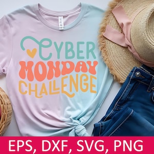 Retro Montag Tshirt Cyber Monday Challenge, sarkastisches Montag Shirt, lustiges tägliches Shirt, Sofortiger Download, Retro-Design