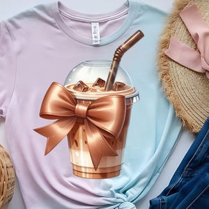 Iced Coffee Club Sweatshirt & Sleeve Watercolor PNG Design | Trendy Mom Coffee Lover Coquette Bow PNG, JPG  Sublimation, Digital Download
