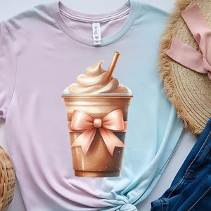 Iced Coffee Club Sweatshirt & Sleeve Watercolor PNG Design | Trendy Mom Coffee Lover Coquette Bow PNG, JPG  Sublimation, Digital Download