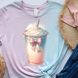Iced Coffee Club Sweatshirt & Sleeve Watercolor PNG Design | Trendy Mom Coffee Lover Coquette Bow PNG, JPG  Sublimation, Digital Download