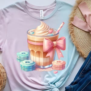 Iced Coffee Club Sweatshirt & Sleeve Watercolor PNG Design | Trendy Mom Coffee Lover Coquette Bow PNG, JPG  Sublimation, Digital Download
