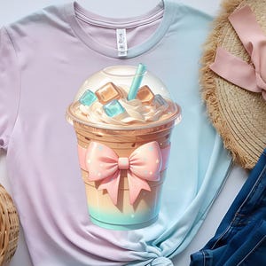 Iced Coffee Club Sweatshirt & Sleeve Watercolor PNG Design | Trendy Mom Coffee Lover Coquette Bow PNG, JPG  Sublimation, Digital Download