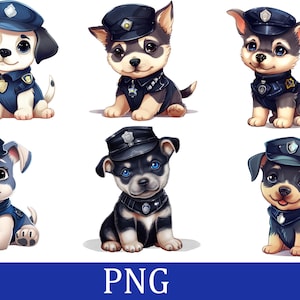 Cane poliziotto dei cartoni animati carino PNG / Clipart divertenti per lavoretti per bambini, adesivi e magliette / File digitali con download immediato