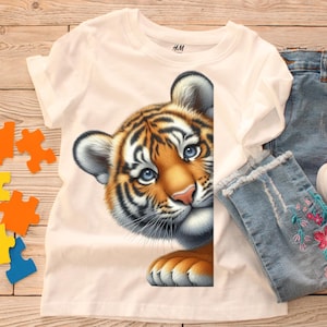 Tiger Peeking PNG Sublimation Design with Heart Sunglasses | Cute Vintage Digital Download for T-Shirt Printing