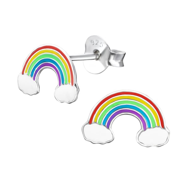 Ohrringe Regenbogen 925 Silber Ohrstecker Kinderohrringe echt Sterling Silber Mädchen Damen incl. Sicherungsverschluss