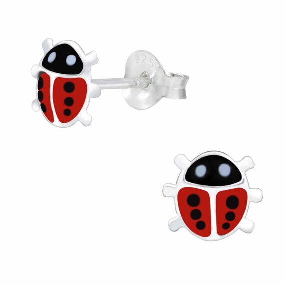 Children's Earrings Ladybug 925 Sterling Silver Studs Etsy