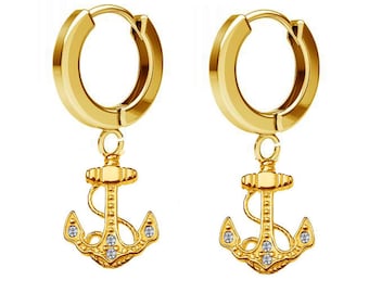 Hoop earrings anchor 925 silver zirconia gold plated genuine sterling silver girls gold creoles