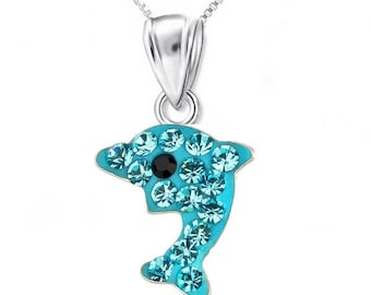 Children pendant dolphin 925 silver real sterling silver girl with chain necklace curb chain 38-36 cm